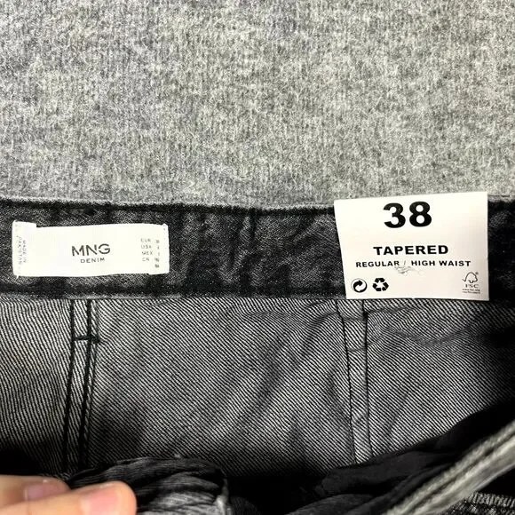 MNG Mango High Waist Tapered Fit Jeans Black Womens Size USA 6 EUR 38 (30x30) - Picture 8 of 15